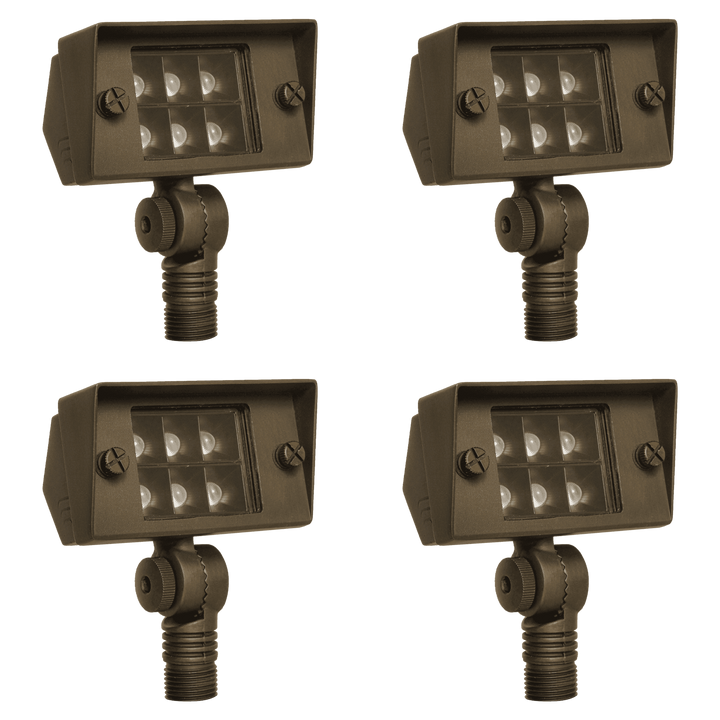 Outdoor Landscape Lighting LED 12V Low Voltage FPB02 4x/8x/12x Package Cast Brass Floodlight | 3000K Warm White Integrated LED 2W-7W Integrated 12V Low Voltage Landscape Light 4 Pack