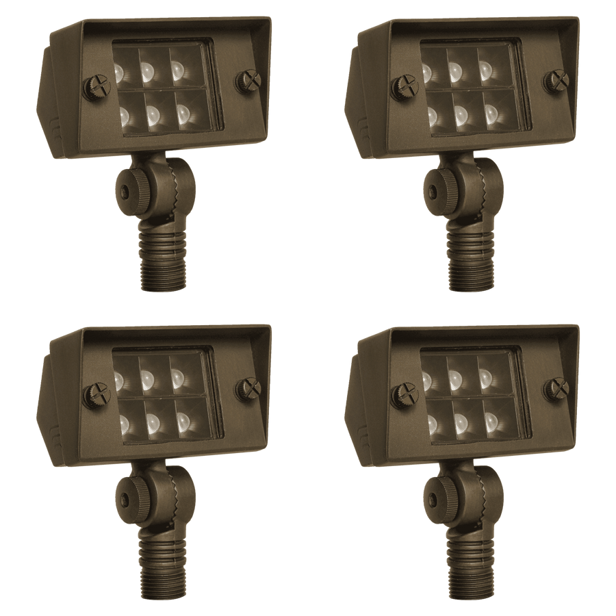 Outdoor Landscape Lighting LED 12V Low Voltage FPB02 4x/8x/12x Package Cast Brass Floodlight | 3000K Warm White Integrated LED 2W-7W Integrated 12V Low Voltage Landscape Light 4 Pack