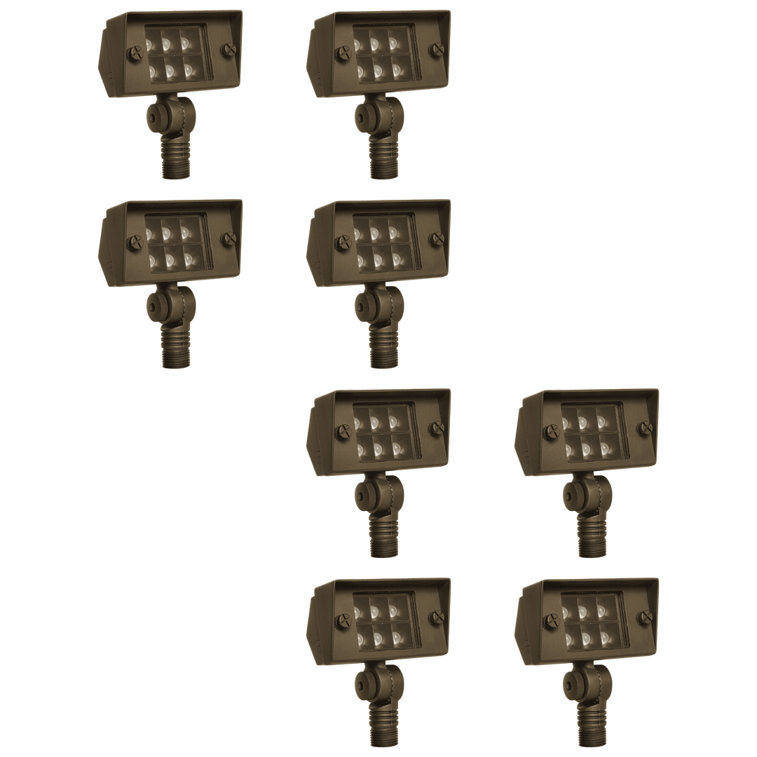 Outdoor Landscape Lighting LED 12V Low Voltage FPB02 4x/8x/12x Package Cast Brass Floodlight | 3000K Warm White Integrated LED 2W-7W Integrated 12V Low Voltage Landscape Light 8 pack