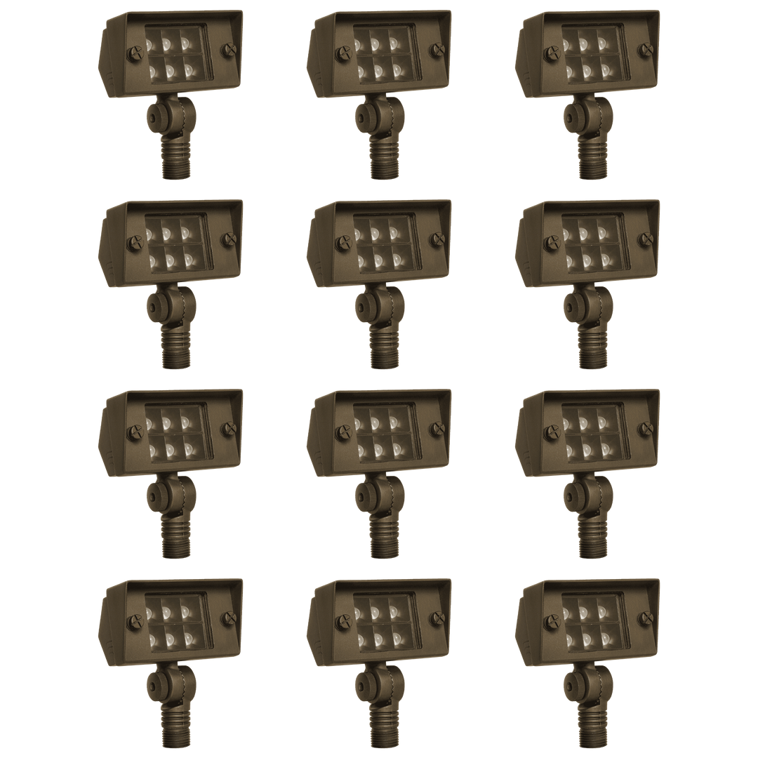 Outdoor Landscape Lighting LED 12V Low Voltage FPB02 4x/8x/12x Package Cast Brass Floodlight | 3000K Warm White Integrated LED 2W-7W Integrated 12V Low Voltage Landscape Light 12 Pack