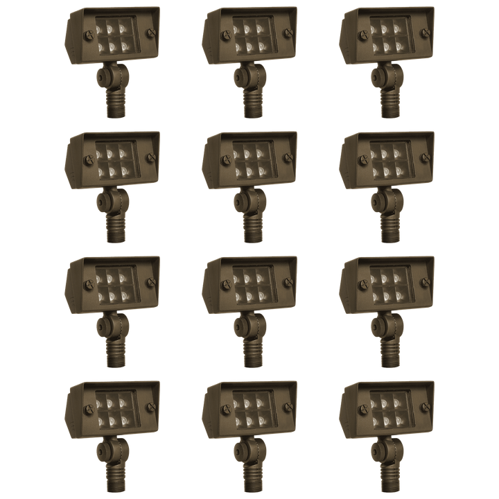 Outdoor Landscape Lighting LED 12V Low Voltage FPB02 4x/8x/12x Package Cast Brass Floodlight | 3000K Warm White Integrated LED 2W-7W Integrated 12V Low Voltage Landscape Light 12 Pack