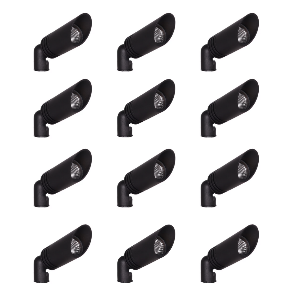 Outdoor Landscape Lighting LED 12V Low Voltage KL109 4x/8x/12x Package 3W 2700K Warm White Integrated LED 12V AC/DC Aluminum Low Voltage Landscape Lighting Spotlight Black 12 Pack