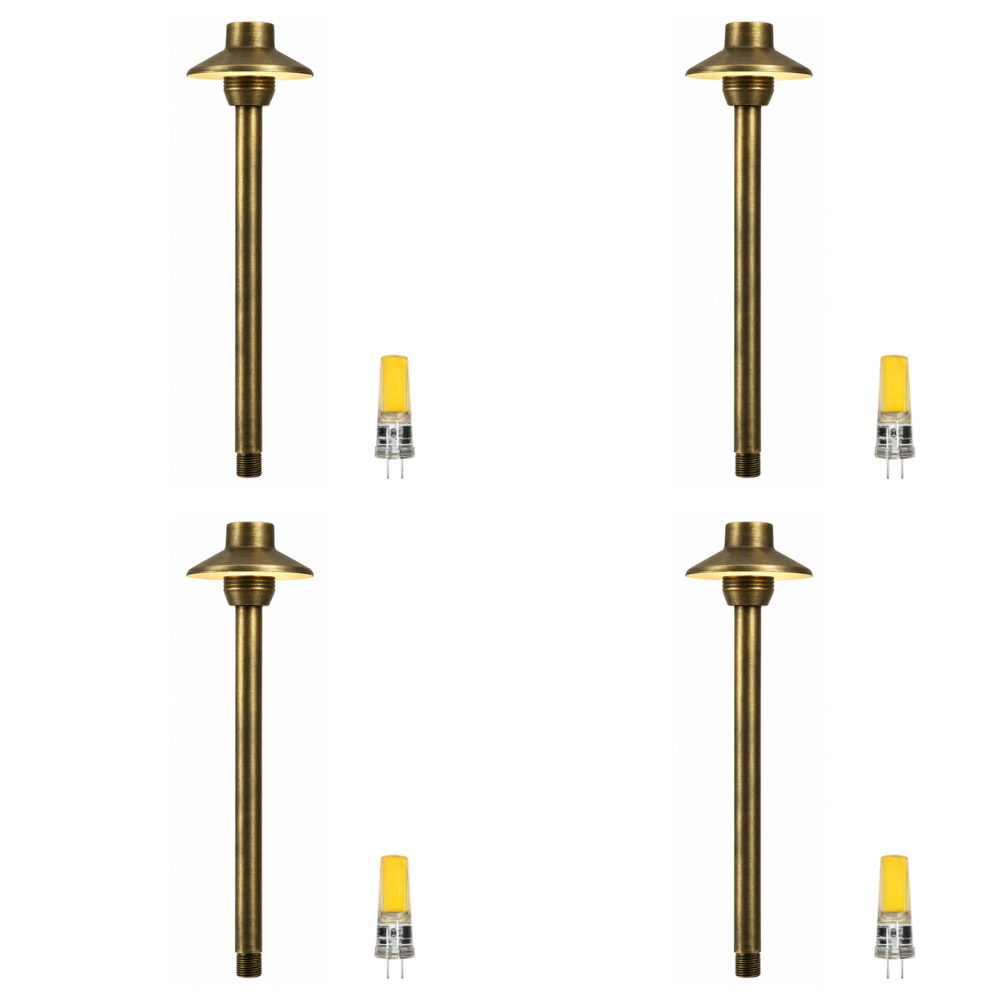 Outdoor Landscape Lighting LED 12V Low Voltage PLB30 4x/8x/12x Package Outdoor Garden Mushroom Pathway Light | 12V Low Voltage Brass Path Light with G4 3W 3000K Bulb Natural Brass 4 Pack