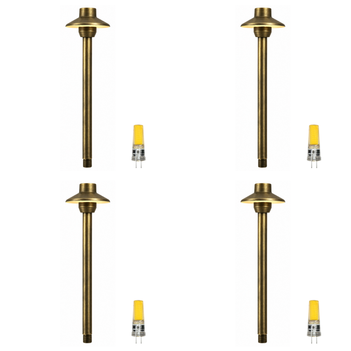 Outdoor Landscape Lighting LED 12V Low Voltage PLB30 4x/8x/12x Package Outdoor Garden Mushroom Pathway Light | 12V Low Voltage Brass Path Light with G4 3W 3000K Bulb Natural Brass 4 Pack