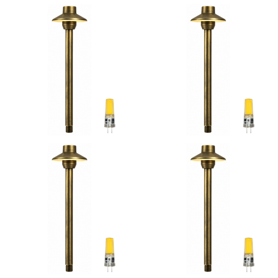 Outdoor Landscape Lighting LED 12V Low Voltage PLB30 4x/8x/12x Package Outdoor Garden Mushroom Pathway Light | 12V Low Voltage Brass Path Light with G4 3W 3000K Bulb Natural Brass 4 Pack