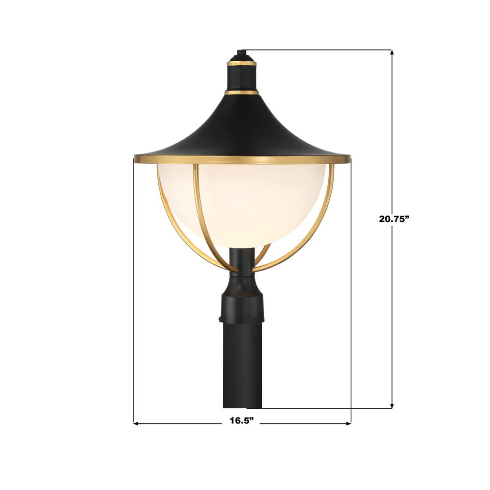 Outdoor Landscape Lighting LED 12V Low Voltage Atlas 1 Light Outdoor Post Light 16.5"x20.75" Stainless Steel and Glass Matte Black with Textured Gold Finish 120V 1 E26 Medium Base LED Bulb Sockets Casual Farmhouse Lantern for Patio, Garden, Exterior Posts