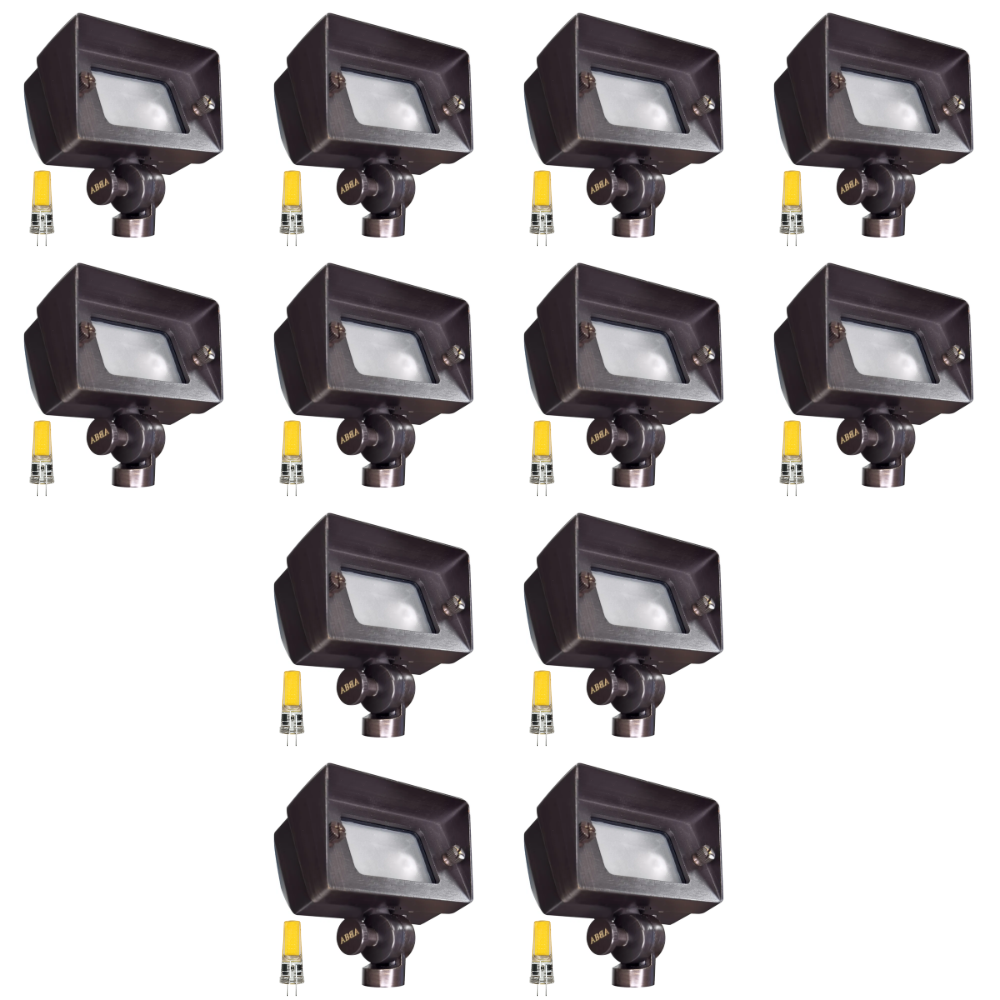 Outdoor Landscape Lighting LED 12V Low Voltage FPB01 4x/8x/12x Package Brass Rectangular LED Directional Floodlight Adjustable Lighting with G4 3W 3000K Bulb 12 Pack Dark Brass