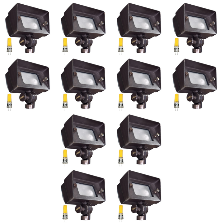 Outdoor Landscape Lighting LED 12V Low Voltage FPB01 4x/8x/12x Package Brass Rectangular LED Directional Floodlight Adjustable Lighting with G4 3W 3000K Bulb 12 Pack Dark Brass