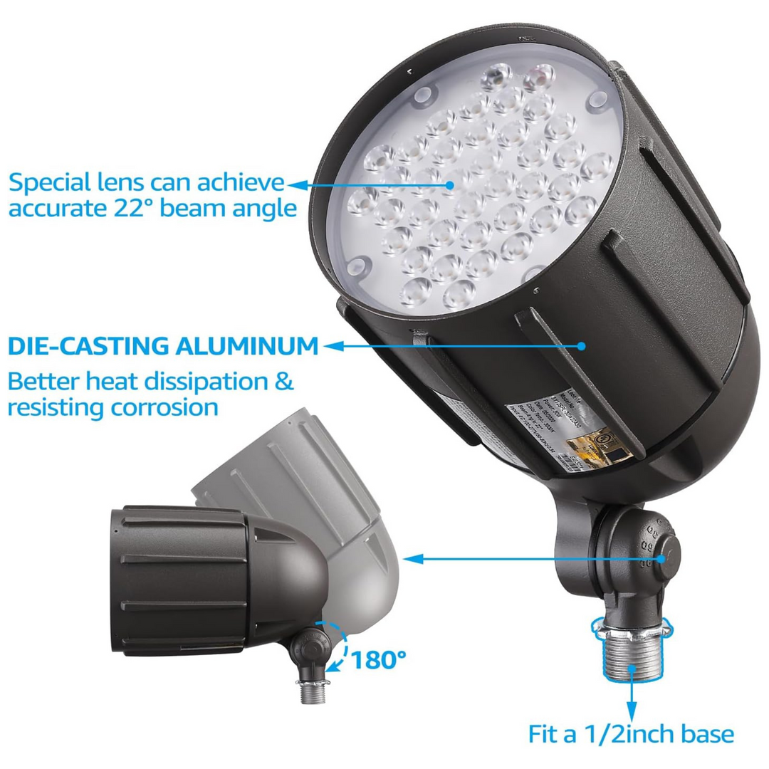 Outdoor Landscape Lighting LED 12V Low Voltage CDL30 120V Line Voltage Cast Aluminum Spotlight | 30W 3000K Warm White Flag Pole Light with Knuckle Mount