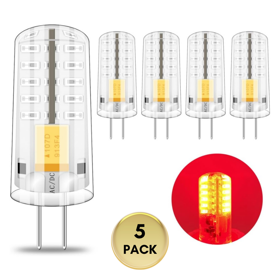 Outdoor Landscape Lighting LED 12V Low Voltage G4 2W Bi Pin 12V AC/DC Pack of 5 Single-Color Red/Green/Blue LED Capsule Light Bulb Energy Efficient Holiday Lighting Red