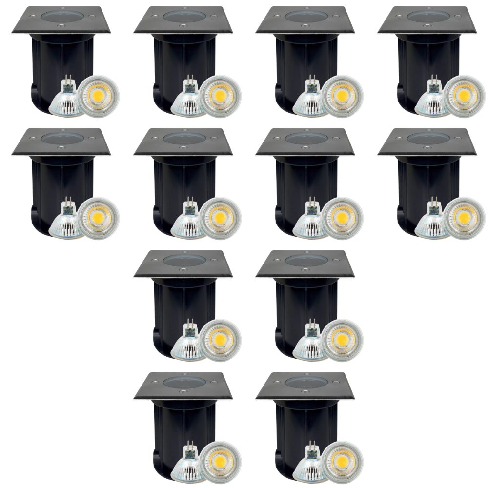 Outdoor Landscape Lighting LED 12V Low Voltage UNS01 4x/8x/12x Package Low Voltage LED In-Ground Well Light Square Stainless Steel Landscape Lighting Waterproof with MR16 5W 3000K Bulb Stainless Steel 12 Pack