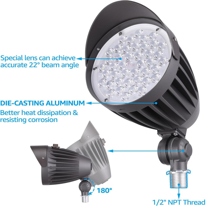 Outdoor Landscape Lighting LED 12V Low Voltage CDLCC40 120V Line Voltage Cast Aluminum Spotlight | 20W/30W/40W Adjustable Wattage 3CCT 3000K/4000K/5000K LED Bullet Floodlight, Photocell, 4880LM 100-277V Commercial Landscape Lights, ETL Listed IP65