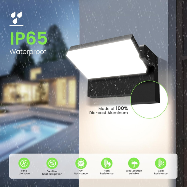 Outdoor Landscape Lighting LED 12V Low Voltage SCA05 Adjustable 20W/40W/55W 3CCT 3000K/4000K/6500K Integrated LED Wall Sconce Floodlight 9″x5.9″x4.5″ 120V Line Voltage Aluminum Wall Sconce Lighting IP65 Waterproof