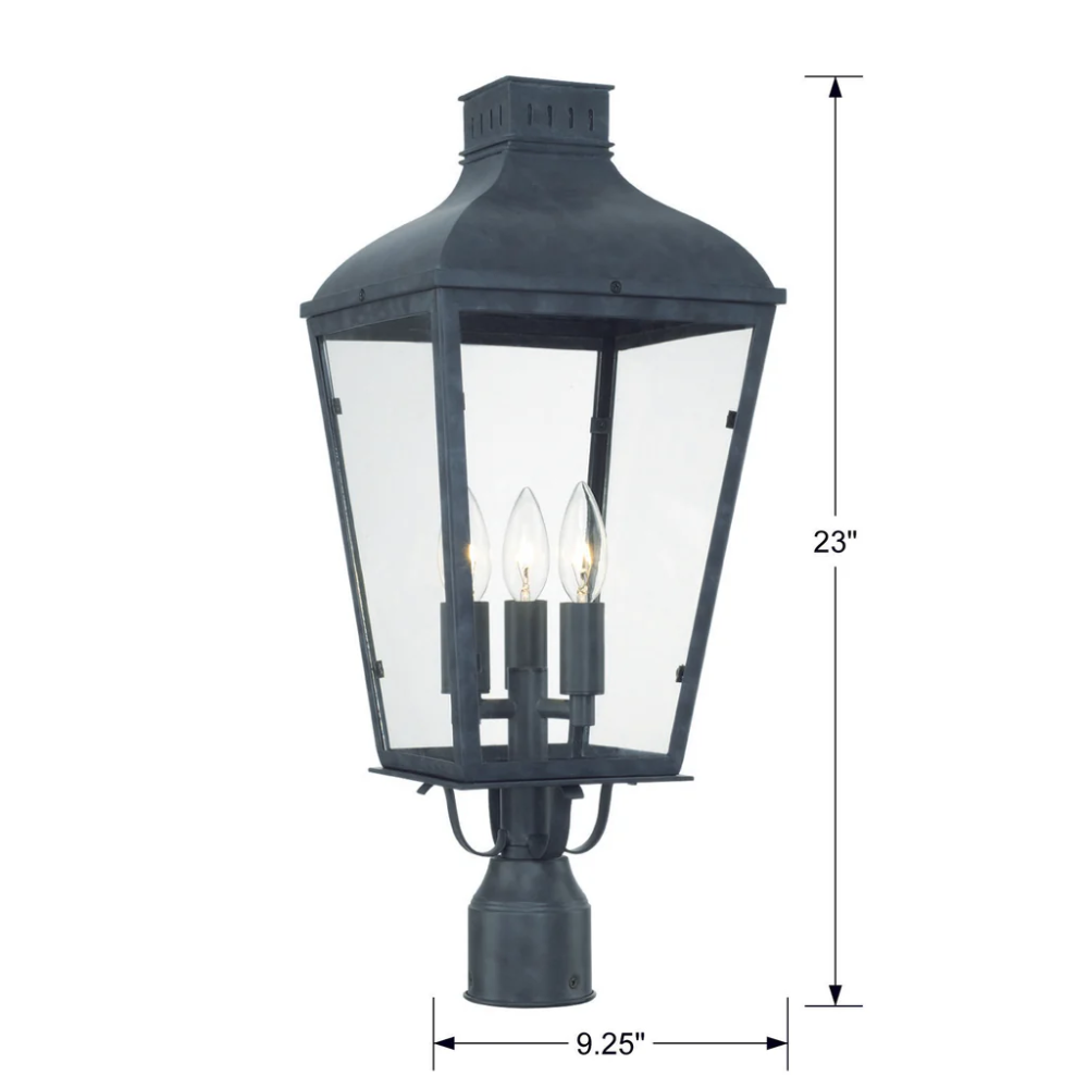 Outdoor Landscape Lighting LED 12V Low Voltage Dumont 3 Light Outdoor Post Light 9.25"x23" Stainless Steel and Glass Graphite Finish 120V 3 E12 Candelabra Base LED Bulb Sockets Casual Farmhouse Lantern for Patio, Garden, Exterior Posts
