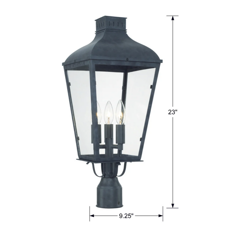 Outdoor Landscape Lighting LED 12V Low Voltage Dumont 3 Light Outdoor Post Light 9.25"x23" Stainless Steel and Glass Graphite Finish 120V 3 E12 Candelabra Base LED Bulb Sockets Casual Farmhouse Lantern for Patio, Garden, Exterior Posts