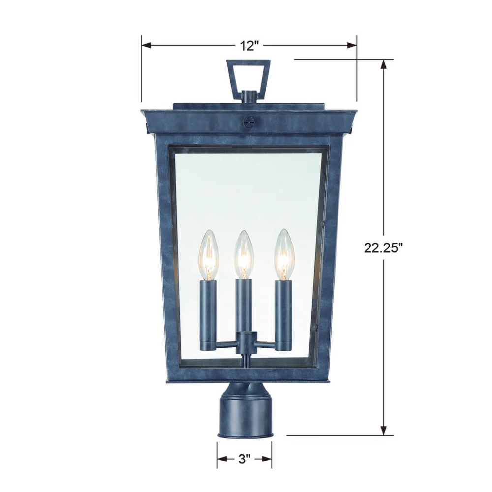 Outdoor Landscape Lighting LED 12V Low Voltage Belmont 3 Light Outdoor Post Light 12"x22.25" Stainless Steel and Glass Graphite Finish 120V 3 E12 Candelabra Base LED Bulb Sockets Casual Farmhouse Lantern for Patio, Garden, Exterior Posts