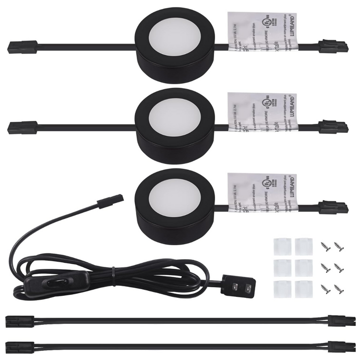 Outdoor Landscape Lighting LED 12V Low Voltage CBA03 3x/5x Pack 2.7W 2.68" 3000K Dimmable Recessed and Surface Mounted Line Voltage 120V Line Voltage Hardwired LED Puck Cabinet Light Cast Aluminum Downlighting 110LM/130LM Package