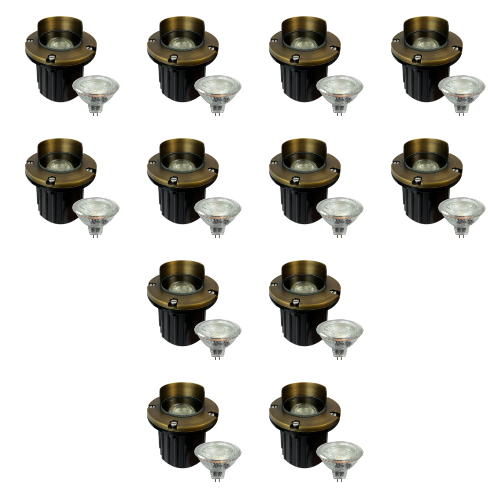 Outdoor Landscape Lighting LED 12V Low Voltage UNB03 4x/8x/12x Package Cast Brass 12V Low Voltage Shielded LED In-ground Well Light IP65 Waterproof with MR16 5W 3000K Bulb 12 Pack Natural Brass