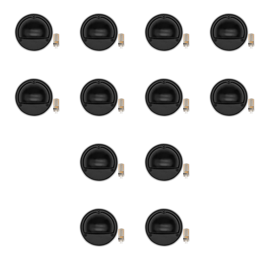 Outdoor Landscape Lighting LED 12V Low Voltage STBP06 Rein Cast Brass Round Half Moon 4x/8x/12x G4 2W Dimmable 2700K Package Step Deck Light Low Voltage Outdoor Landscape Lighting 12 Pack Black