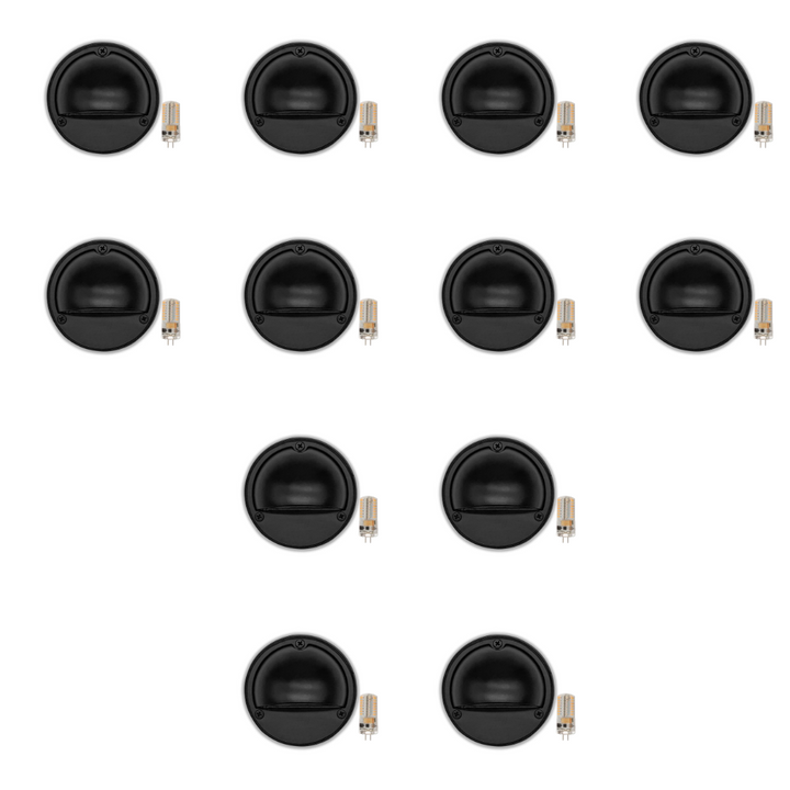 Outdoor Landscape Lighting LED 12V Low Voltage STBP06 Rein Cast Brass Round Half Moon 4x/8x/12x G4 2W Dimmable 2700K Package Step Deck Light Low Voltage Outdoor Landscape Lighting 12 Pack Black
