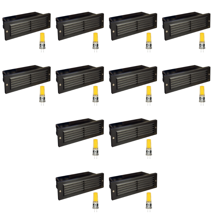 Outdoor Landscape Lighting LED 12V Low Voltage STB03 4x/8x/12x Package Louver Horizontal LED Brass 9" Brick Lights Warm White Edge 12V Low Voltage Outdoor Step Light 3W 3000K Bulb Dark Brass 12 Pack