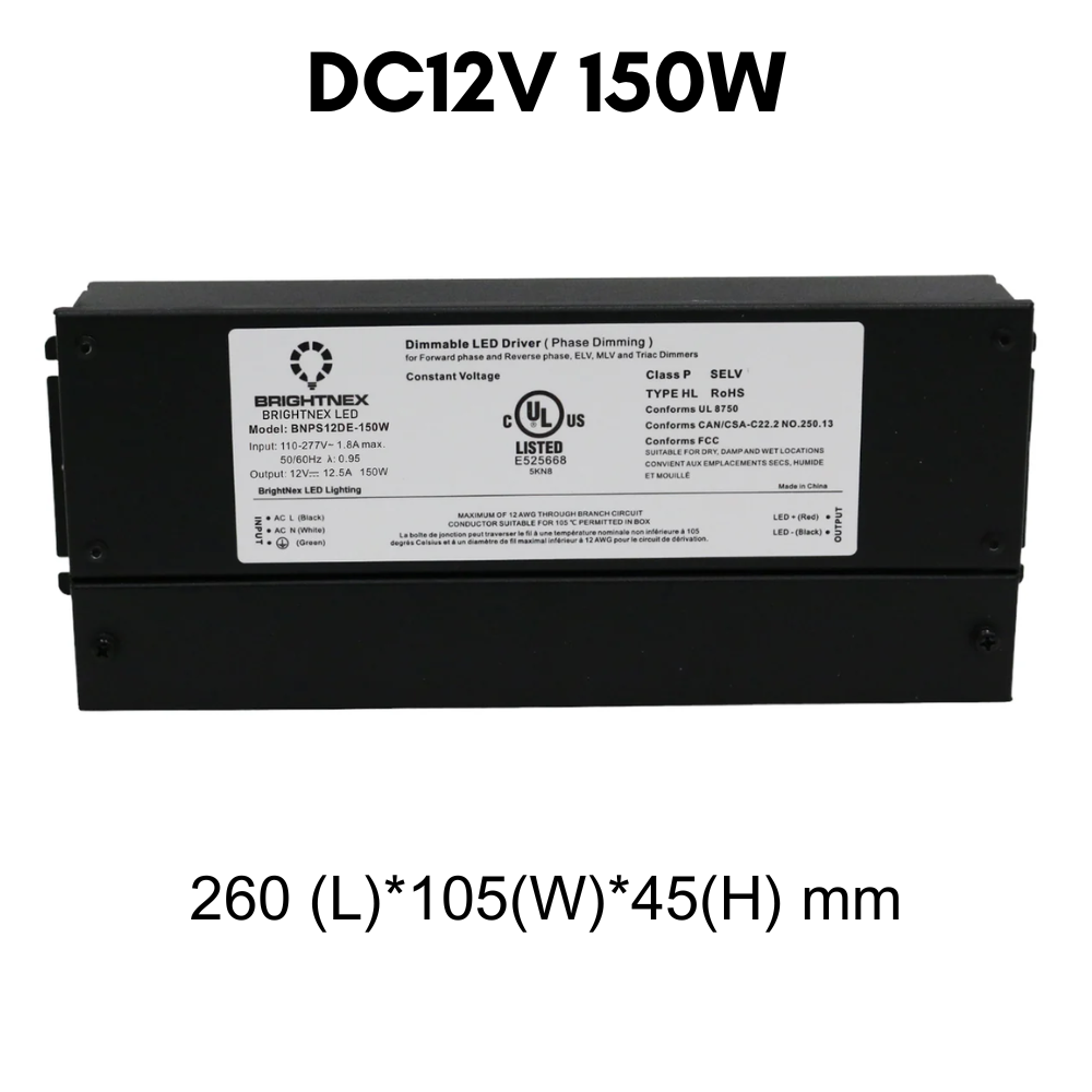 Outdoor Landscape Lighting LED 12V Low Voltage TSDC01 12V/24V DC Low Voltage Dimmable Transformers UL Listed LED Driver Outdoor Rated 12V DC 150W No Pigtail Plug