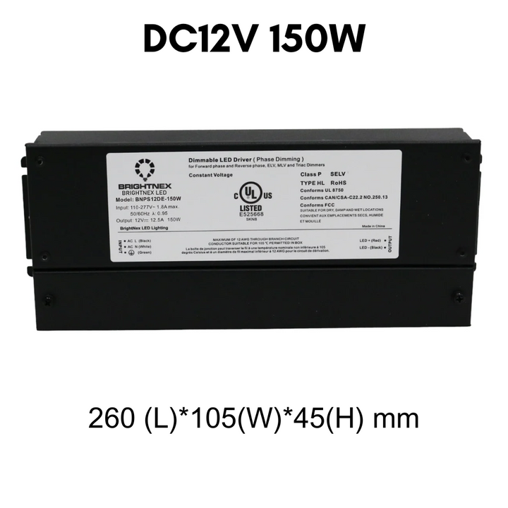 Outdoor Landscape Lighting LED 12V Low Voltage TSDC01 12V/24V DC Low Voltage Dimmable Transformers UL Listed LED Driver Outdoor Rated 12V DC 150W No Pigtail Plug