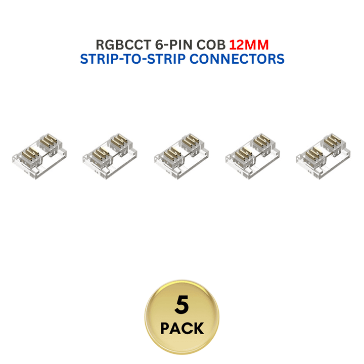 Outdoor Landscape Lighting LED 12V Low Voltage 5-Pack SLD 6-Pin Low Voltage RGBCCT COB LED Strip Connectors - 12mm Dotless Strip Light Accessories 12mm 6-Pin Strip-to-Strip