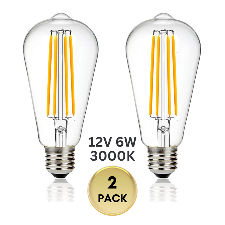 Outdoor Landscape Lighting LED 12V Low Voltage E26 6W 12V-36V 2700K/3000K/6000K AC/DC LED Filament Edison Bulbs Package Dimmable Energy Saving Low Voltage Light Bulb