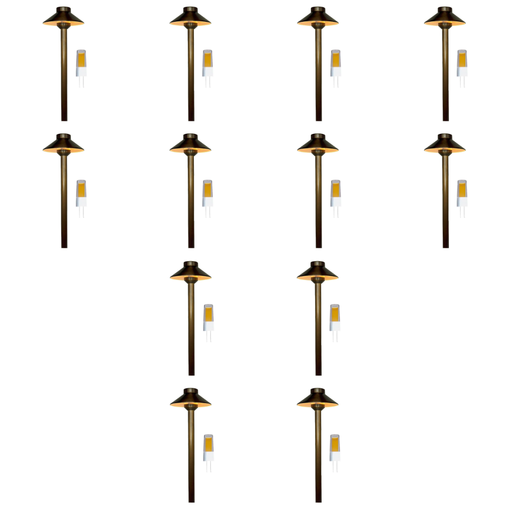 Outdoor Landscape Lighting LED 12V Low Voltage PLB02 Frosted Lens 4x/8x/12x Package Outdoor Garden Pathway Light | 12V Low Voltage Brass Path Light with G4 3W 3000K Bulb Natural Brass 12 Pack