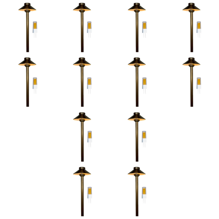 Outdoor Landscape Lighting LED 12V Low Voltage PLB02 Frosted Lens 4x/8x/12x Package Outdoor Garden Pathway Light | 12V Low Voltage Brass Path Light with G4 3W 3000K Bulb Natural Brass 12 Pack