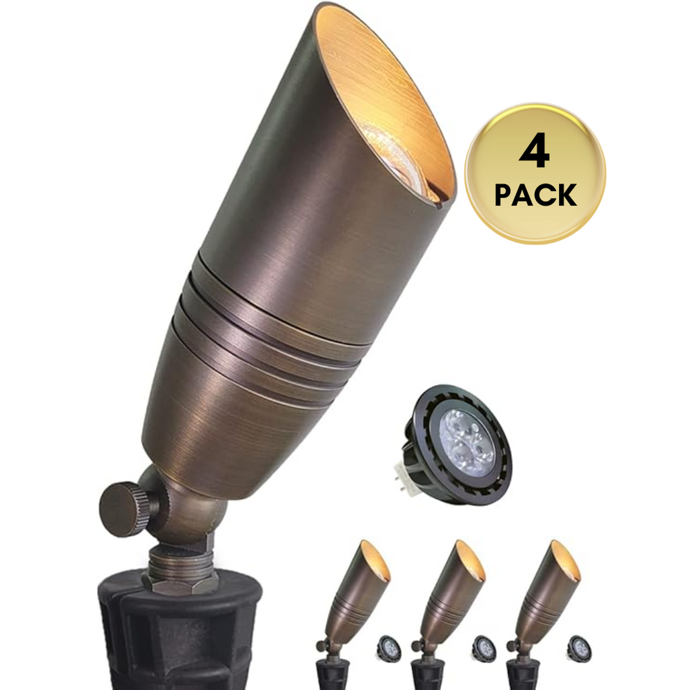 Outdoor Landscape Lighting LED 12V Low Voltage SPBA15 MR16 Brass Spotlight Package 12V AC/DC Low Voltage Outdoor Lighting with 5W 2700K Warm White Bulb 4 Pack with 5W 2700K MR16 Bulb
