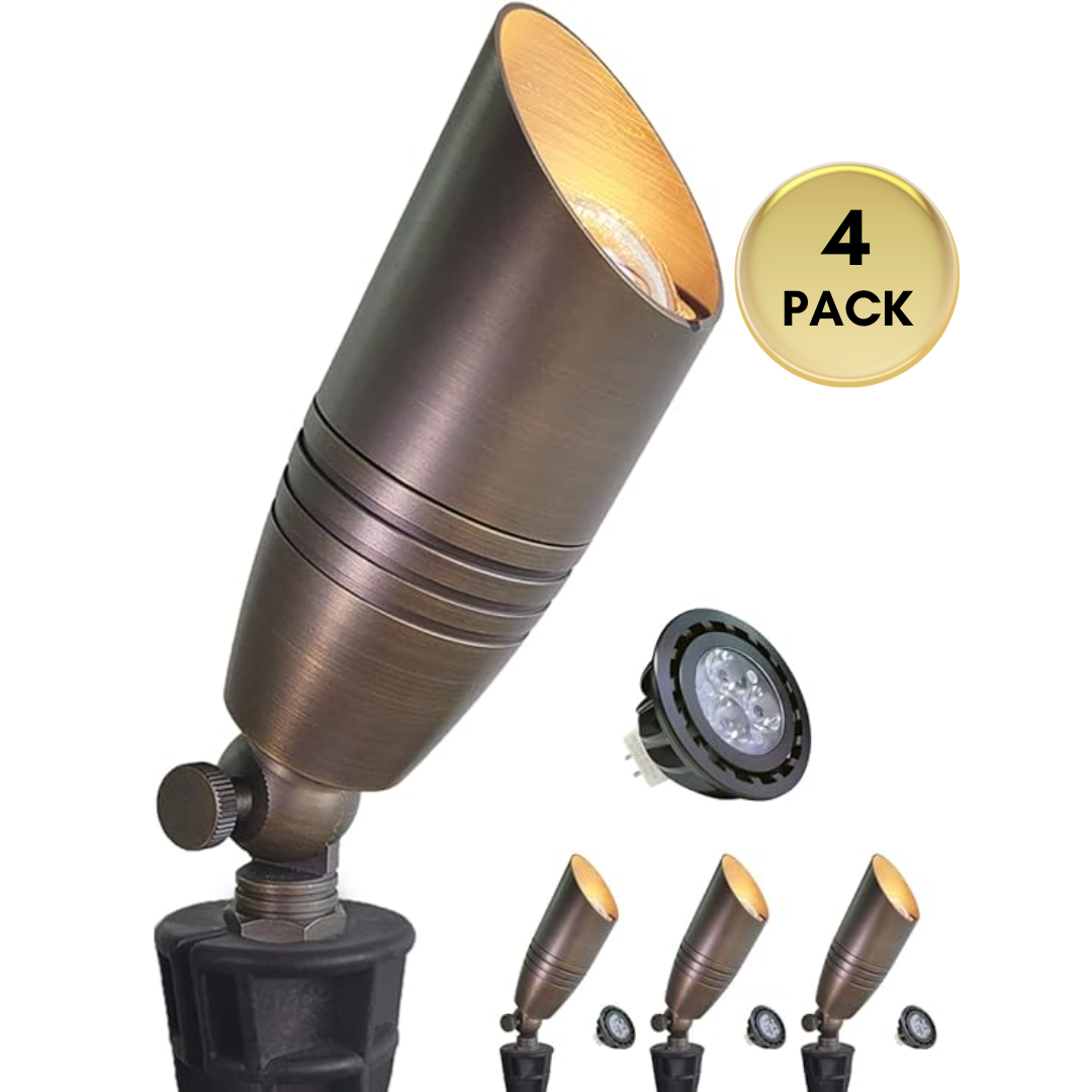 Outdoor Landscape Lighting LED 12V Low Voltage SPBA15 MR16 Brass Spotlight Package 12V AC/DC Low Voltage Outdoor Lighting with 5W 2700K Warm White Bulb 4 Pack with 5W 2700K MR16 Bulb