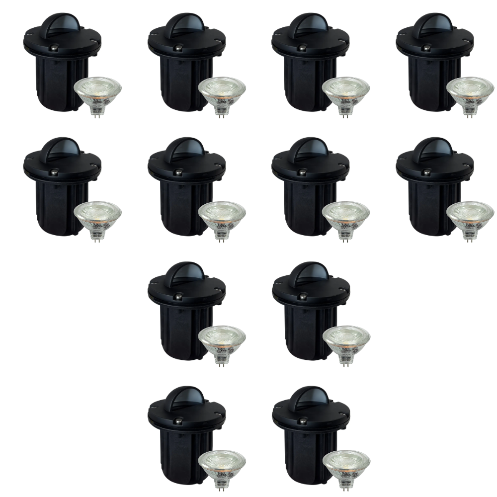 Outdoor Landscape Lighting LED 12V Low Voltage UNB02 4x/8x/12x Package Cast Brass 12V Low Voltage Half Moon Round LED In-ground Well Light IP65 Waterproof with MR16 5W 3000K Bulb 12 Pack Black Brass