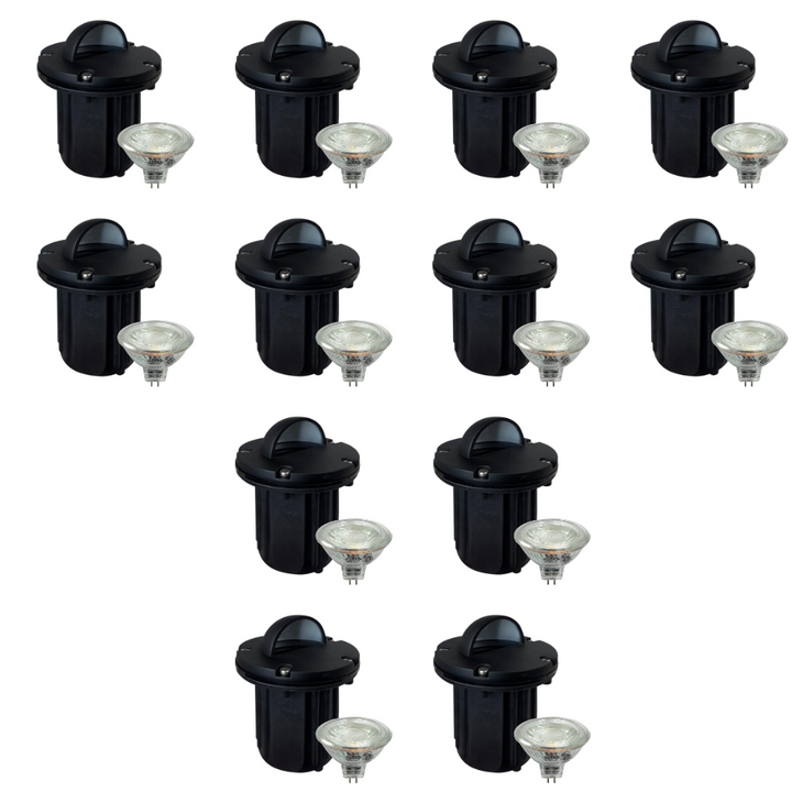 Outdoor Landscape Lighting LED 12V Low Voltage UNB02 4x/8x/12x Package Cast Brass 12V Low Voltage Half Moon Round LED In-ground Well Light IP65 Waterproof with MR16 5W 3000K Bulb 12 Pack Black Brass