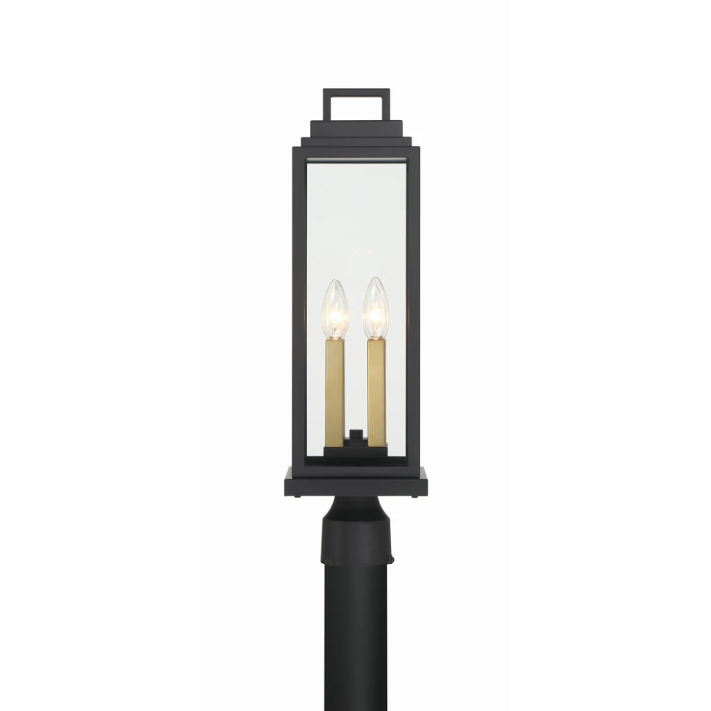 Outdoor Landscape Lighting LED 12V Low Voltage Aspen 4 Light Outdoor Post Light 6.5"x22" Stainless Steel and Glass Matte Black Finish 120V 4 E12 Candelabra Base LED Bulb Sockets Casual Farmhouse Lantern for Patio, Garden, Exterior Posts