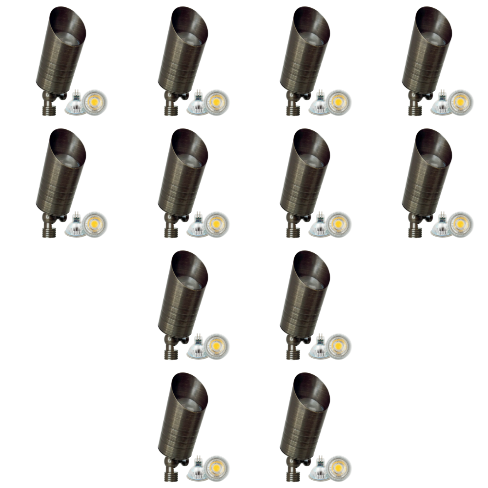 Outdoor Landscape Lighting LED 12V Low Voltage SPB09 4x/8x/12x Package 12V Low Voltage LED Outdoor Landscape Brass Spotlight with MR16 5W 3000K Bulb Natural Brass 12 Pack