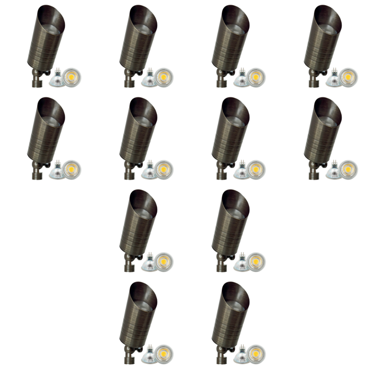 Outdoor Landscape Lighting LED 12V Low Voltage SPB09 4x/8x/12x Package 12V Low Voltage LED Outdoor Landscape Brass Spotlight with MR16 5W 3000K Bulb Natural Brass 12 Pack
