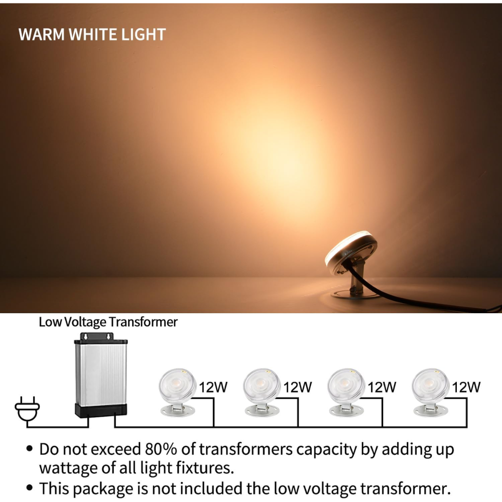 Outdoor Landscape Lighting LED 12V Low Voltage ULBA04 Aluminum Underwater Landscape 12-24V AC/DC 6W/12W/24W 3000K Warm White Integrated LED Adjustable Fountain Light Pond Lighting IP68
