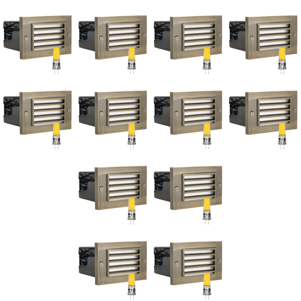 Outdoor Landscape Lighting LED 12V Low Voltage STB02 4x/8x/12x Package Louver Horizontal Waterproof LED Brass 4.5" Brick Lights Edge Step Lighting 12V Low Voltage 3W 3000K Bulb Natural Brass 12 Pack