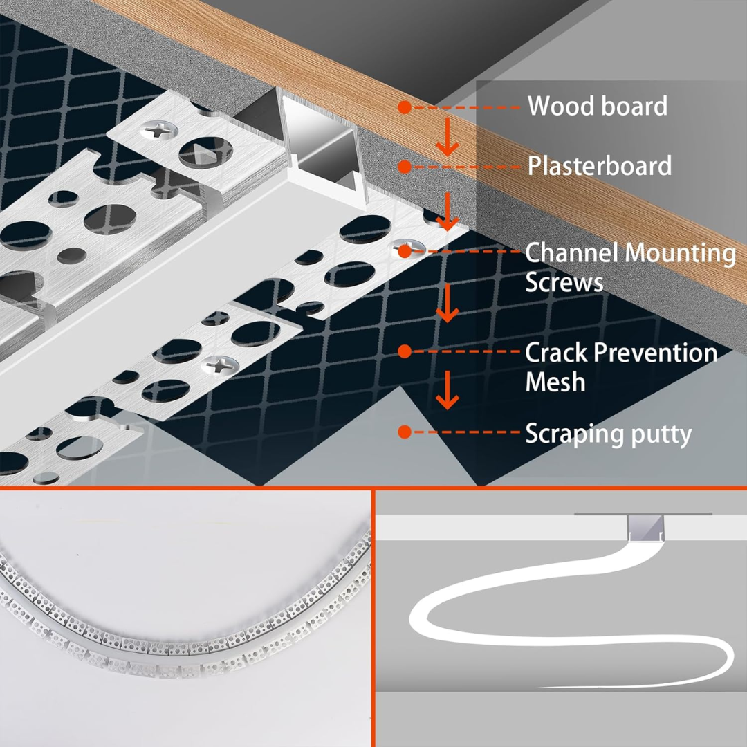Outdoor Landscape Lighting LED 12V Low Voltage AC05 U-Shaped Drywall Trimless Recessed Flexible Track Aluminum Channel 6.6FT/2M a For Max 12mm LED Strip Lights Pack of 6 and 10