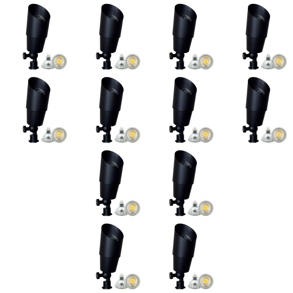 Outdoor Landscape Lighting LED 12V Low Voltage SPB01 4x/8x/12x Package 12V Low Voltage Directional Brass Spotlight Outdoor Landscape Lighting with MR16 5W 3000K Bulb Black Brass 12 Pack