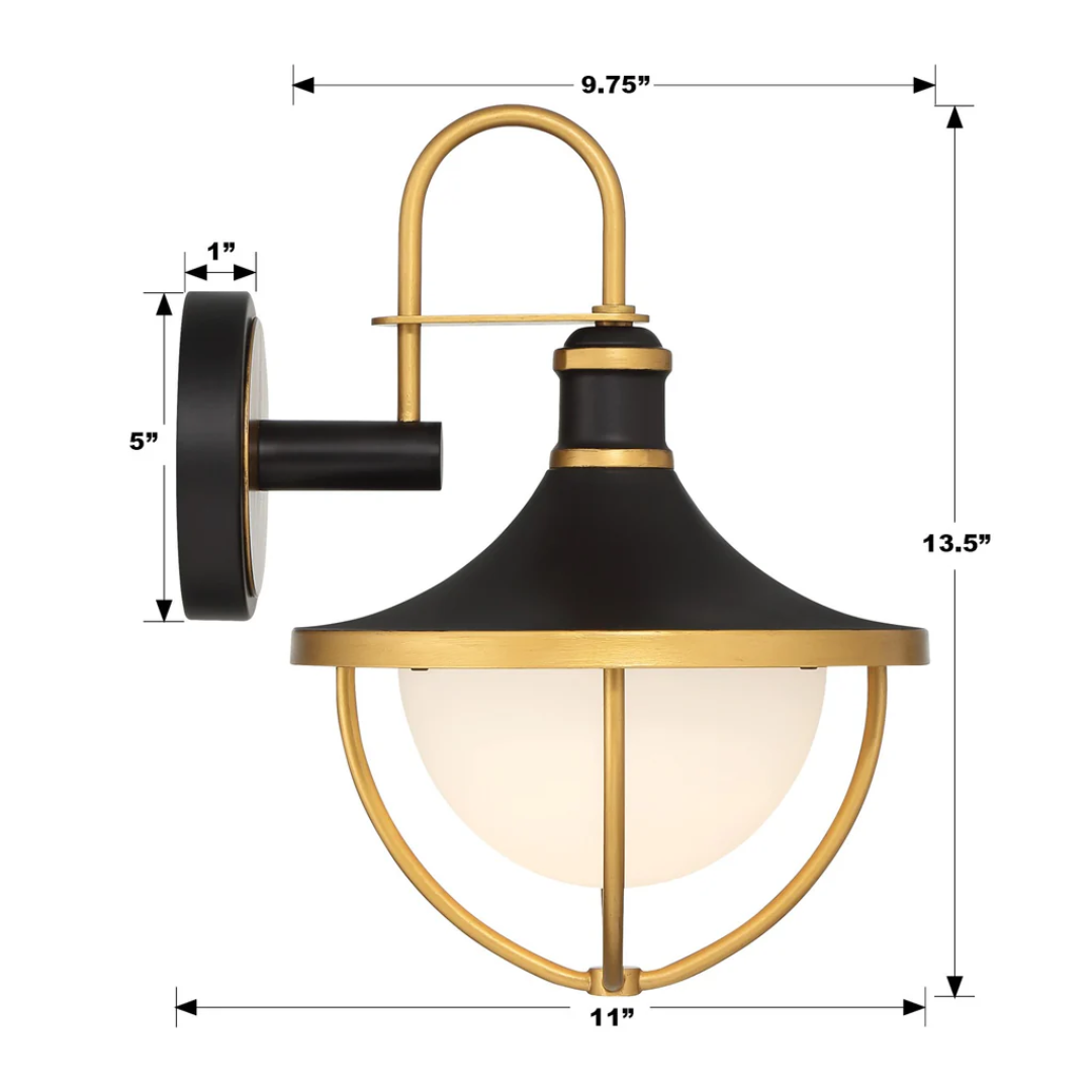 Outdoor Landscape Lighting LED 12V Low Voltage Atlas 1 Light Outdoor Sconce 9.75"x13.5" Stainless Steel and Glass Matte Black with Textured Gold Finish 120V 1 E26 Medium Base LED Bulb Socket for Patio, Garden, Exterior Walls