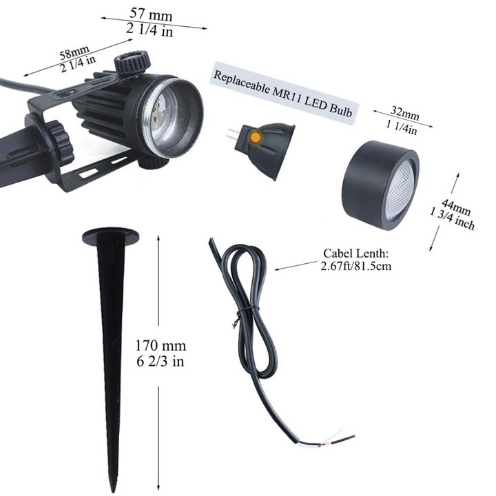 Outdoor Landscape Lighting LED 12V Low Voltage CDA01 2 and 4 Pack 2W 200LM MR11 2700K LED Outdoor Mini Spotlight Directional Narrow Beam Angle Low Voltage Landscape Lighting Package