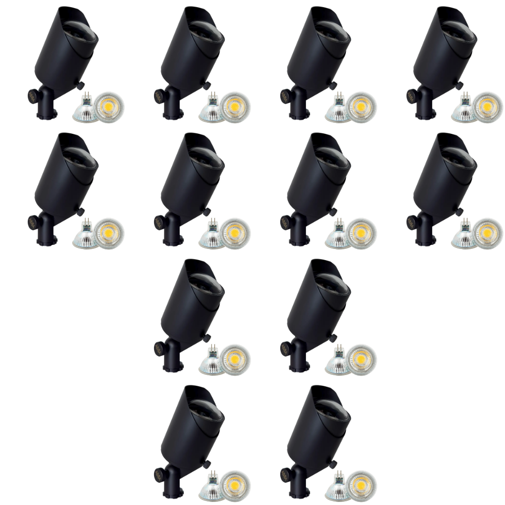 Outdoor Landscape Lighting LED 12V Low Voltage SPB05 4x/8x/12x Package LED Landscape Low Voltage Spotlight Adjustable Outdoor Lighting with MR16 5W 3000K Bulb Dark Brass 12 Pack