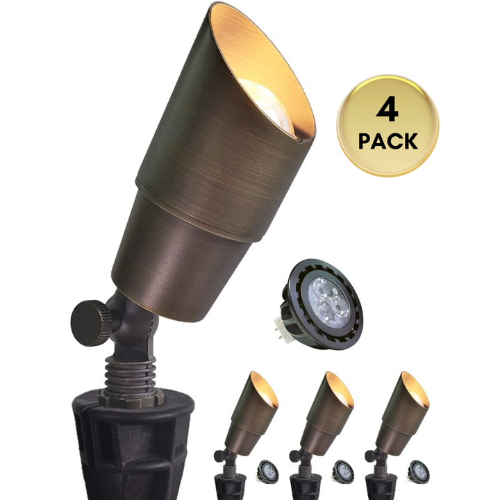 Outdoor Landscape Lighting LED 12V Low Voltage SPBA16 MR16 Brass Spotlight Package 12V AC/DC Low Voltage Outdoor Lighting with 5W 2700K Warm White Bulb 4 Pack with 5W 2700K MR16 Bulb