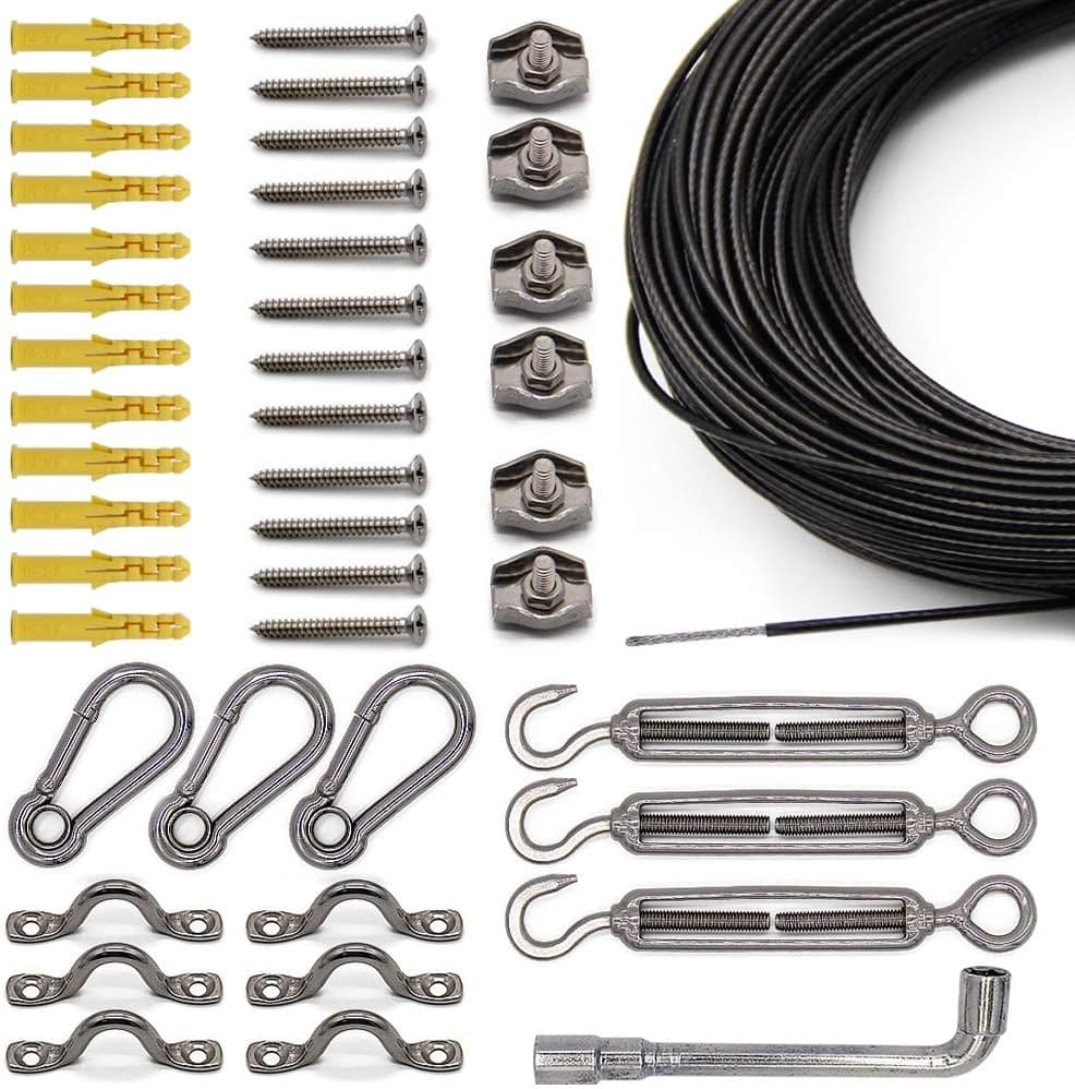 Outdoor Landscape Lighting LED 12V Low Voltage SLGC02 164 ft String Light Hanging Cable Kit, Nylon Coated 304 Stainless Steel Guide Wire and Accessories for Outdoor Bistro String Lights