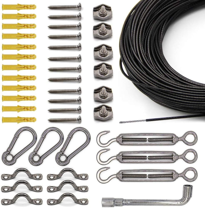 Outdoor Landscape Lighting LED 12V Low Voltage SLGC02 164 ft String Light Hanging Cable Kit, Nylon Coated 304 Stainless Steel Guide Wire and Accessories for Outdoor Bistro String Lights