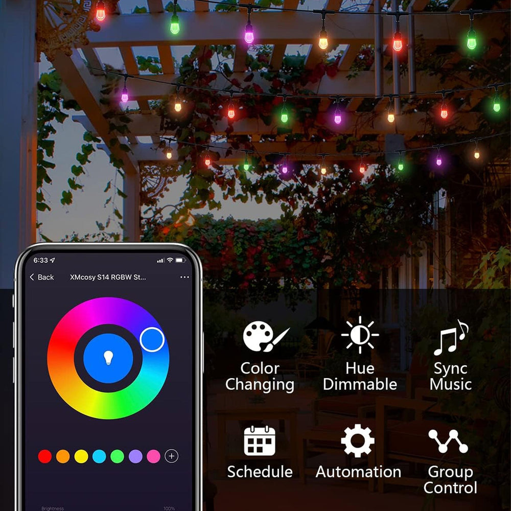 Outdoor Landscape Lighting LED 12V Low Voltage SLR102 LED RGBW Smart Bistro Acrylic String Lights Color Changing Outdoor Weatherproof 12V Edison Bulbs