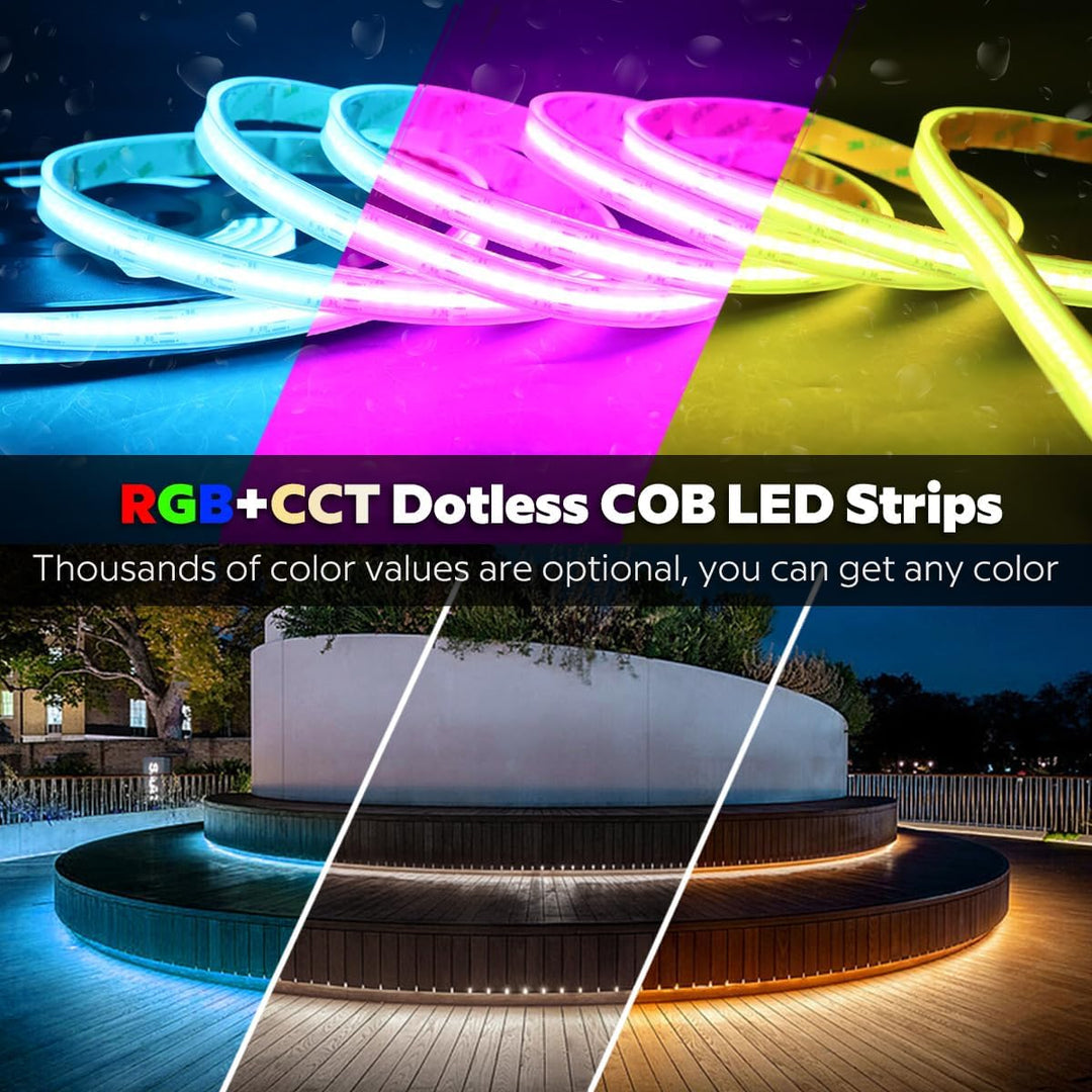 Outdoor Landscape Lighting LED 12V Low Voltage SLD29 Dotless Linear LED RGB CCT Color Changing and Tunable White 16.4ft (5M) 5.5W/ft COB Strip Lights IP20/IP67 Low Voltage 12mm DC24V Tape Light